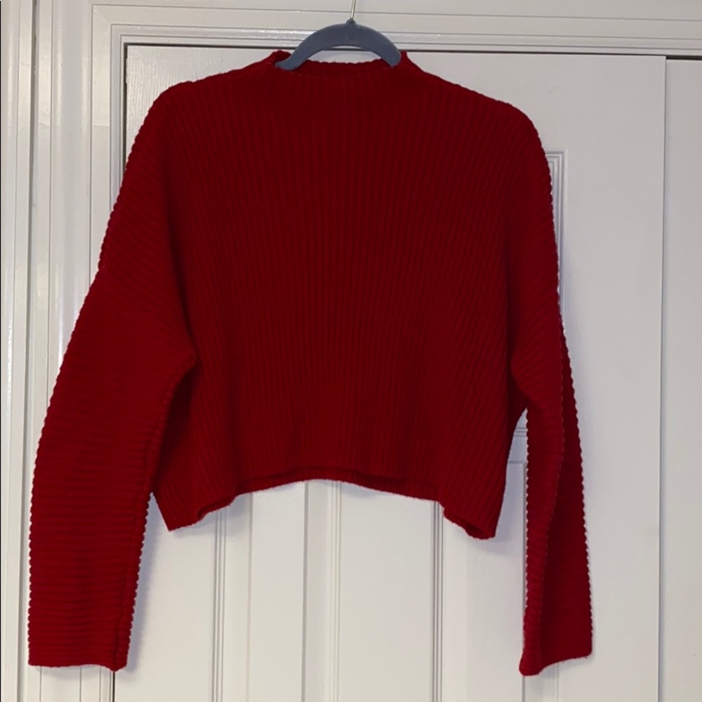 Red Cropped Ribbed Sweater